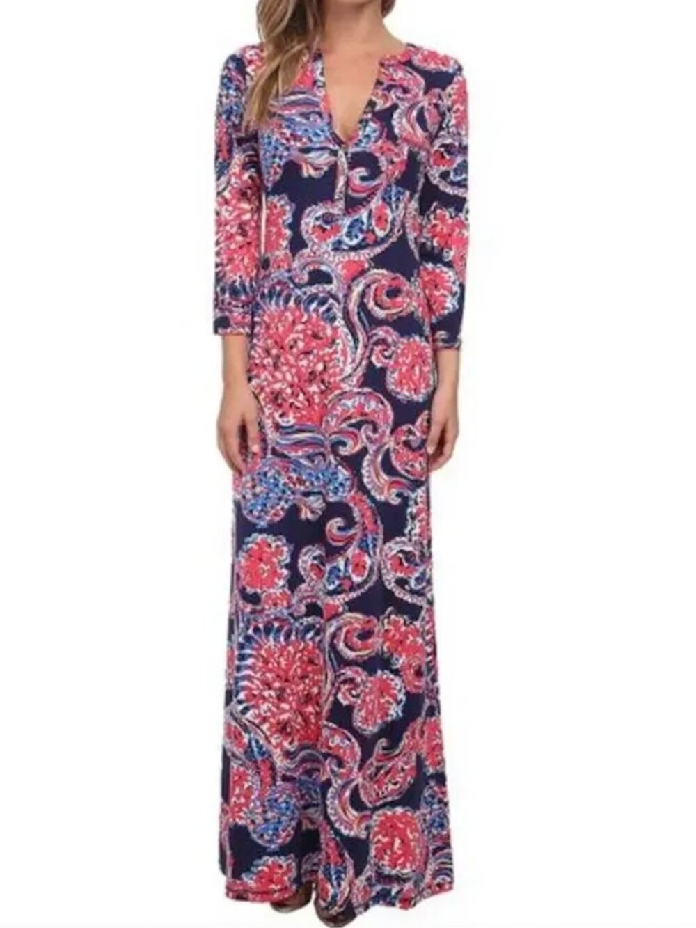Lilly Pulitzer Alessia Pima Cotton 3/4 Sleeve Maxi Dress *SEE PHOTOS* Women's XS